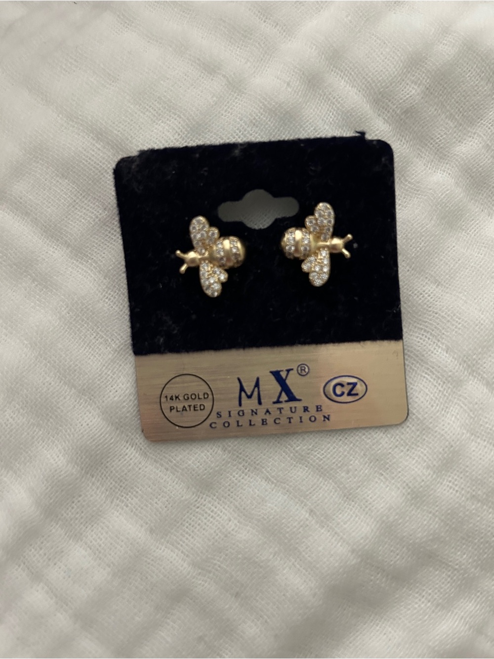 MX Signature Gold Bee Stud Earrings with CZ Accents